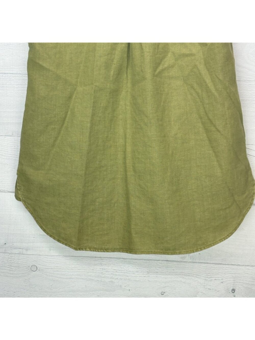 Free People Linen Blend Sleeveless Button Front Shirt Olive Green Frayed Edges - Picture 8 of 11